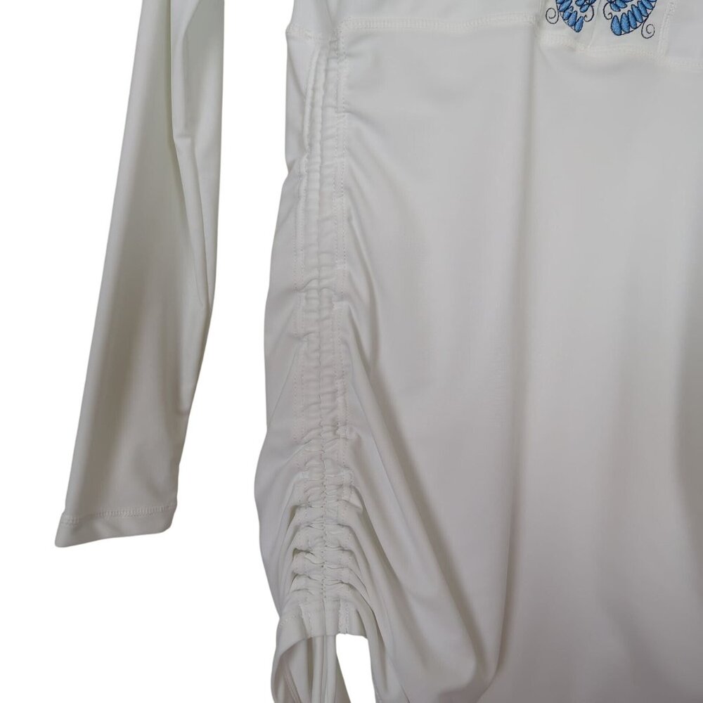 Cabana Life Womens Top sz S White Blue‎ Embroidered convertible ruched rashguard - Picture 4 of 13